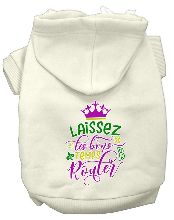 Laissez Les Bons Temps Rouler Screen Print Mardi Gras Dog Hoodie Cream XL